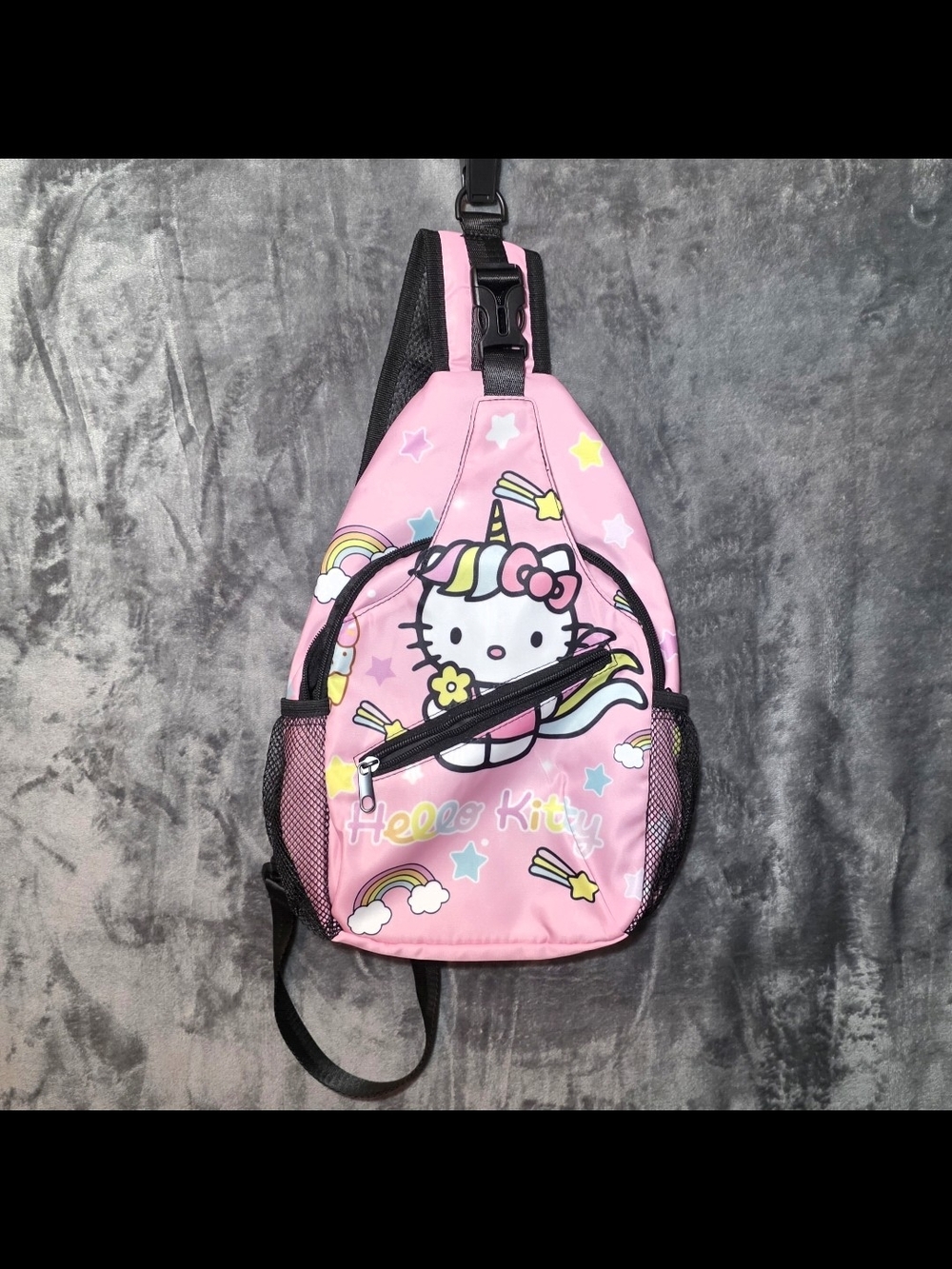 Hello Kitty Pink Unicorn Kids Sling Bag with Rainbows